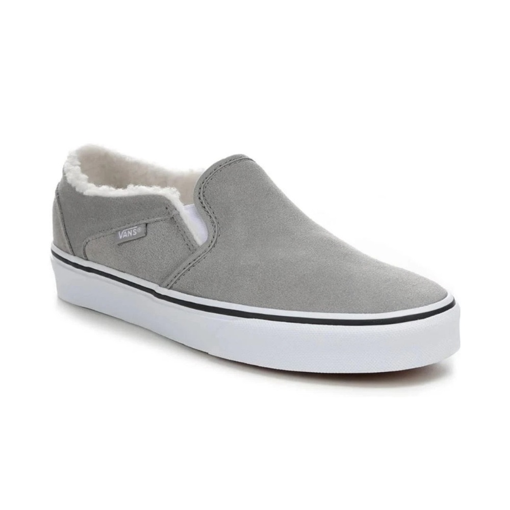 Vans Asher Women's Suede Sherpa Drizzle Grey Slip-On Shoes Size 10